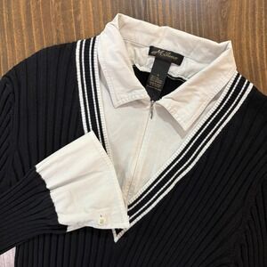 MILANO Blouse Womens XL Black White Layered V Neck Ribbed Silk Blend Top